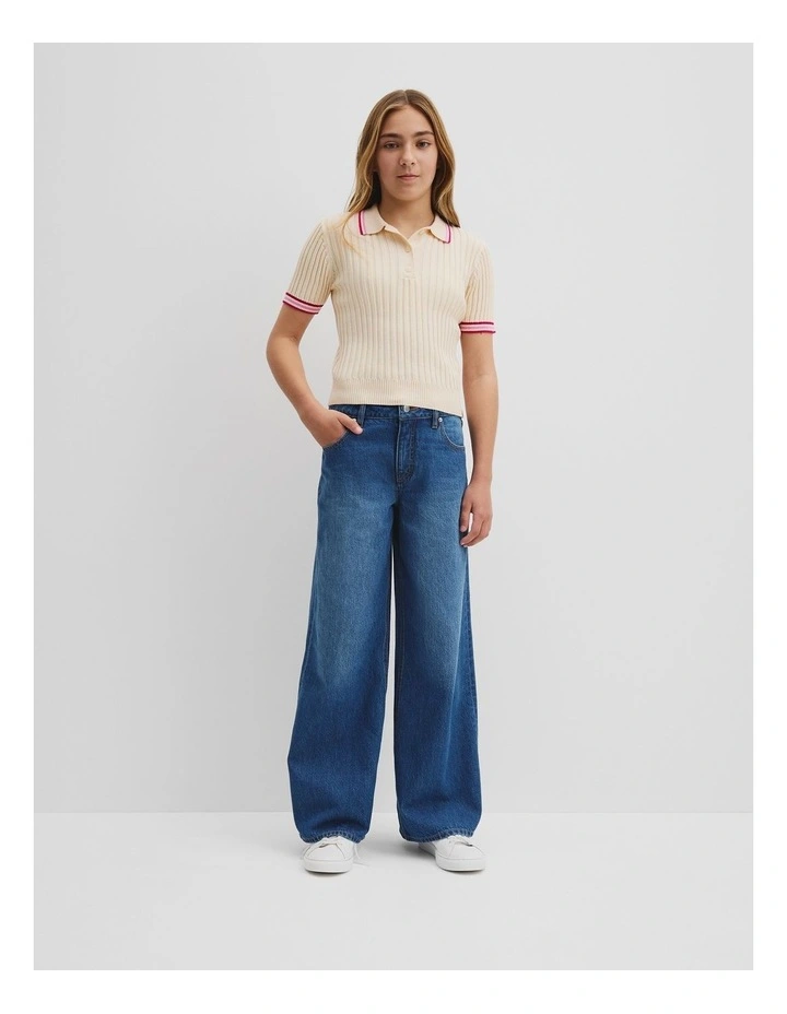 Teen Organically Grown Cotton Knit Polo in Cream image 2