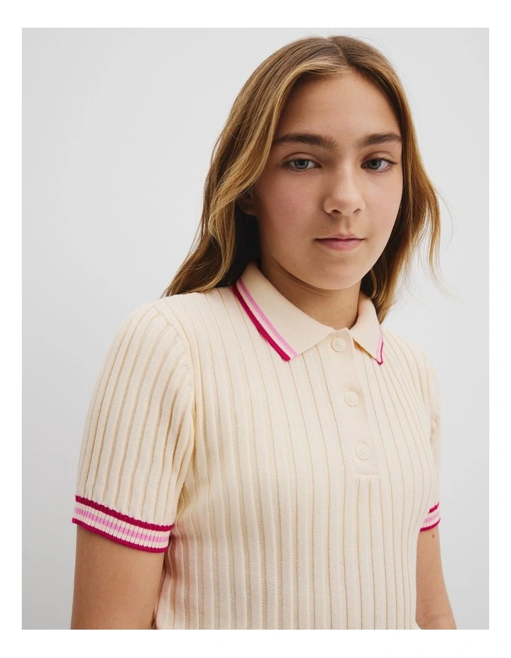 Teen Organically Grown Cotton Knit Polo in Cream image 3