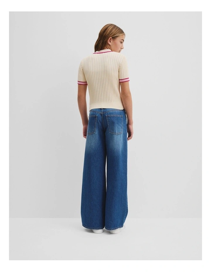 Teen Organically Grown Cotton Knit Polo in Cream image 4
