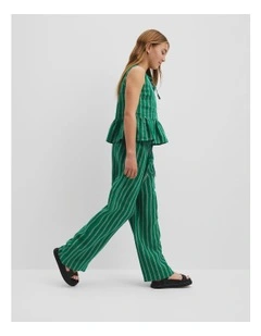 Teen Organically Grown Linen Pant in Green Stripe