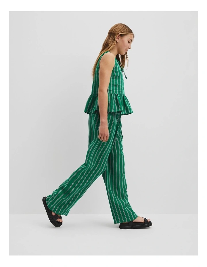 Teen Organically Grown Linen Pant in Green Stripe image 1