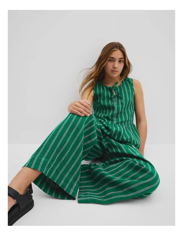 Teen Organically Grown Linen Pant in Green Stripe image 2