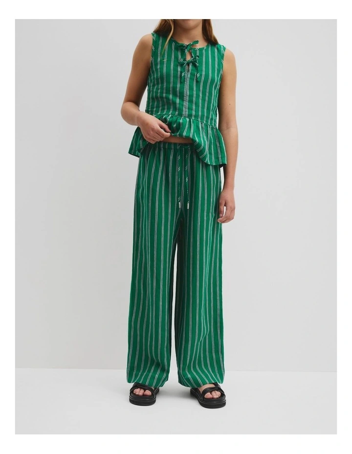 Teen Organically Grown Linen Pant in Green Stripe image 3