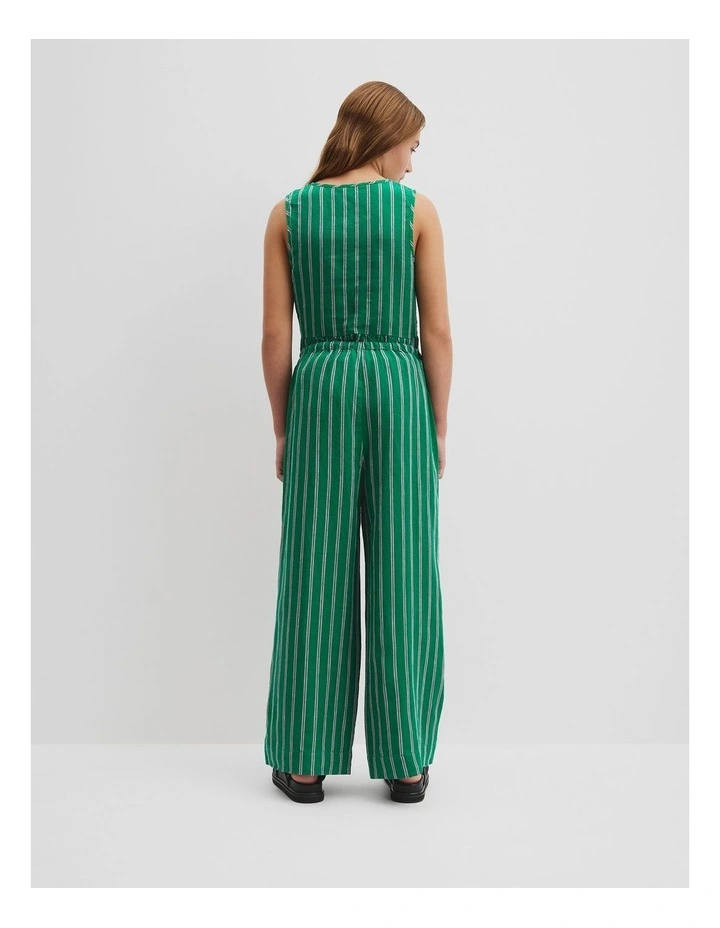 Teen Organically Grown Linen Pant in Green Stripe image 4