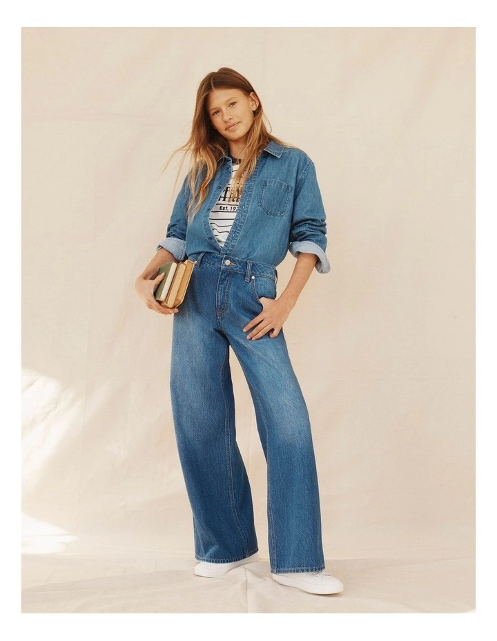 Mid Rise Wide Leg Jean in Mid Blue Wash image 2