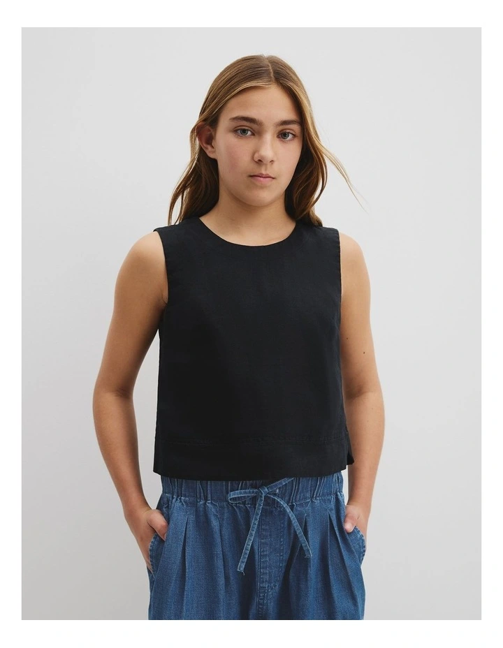 Teen Organically Grown Linen Tank in Black image 2