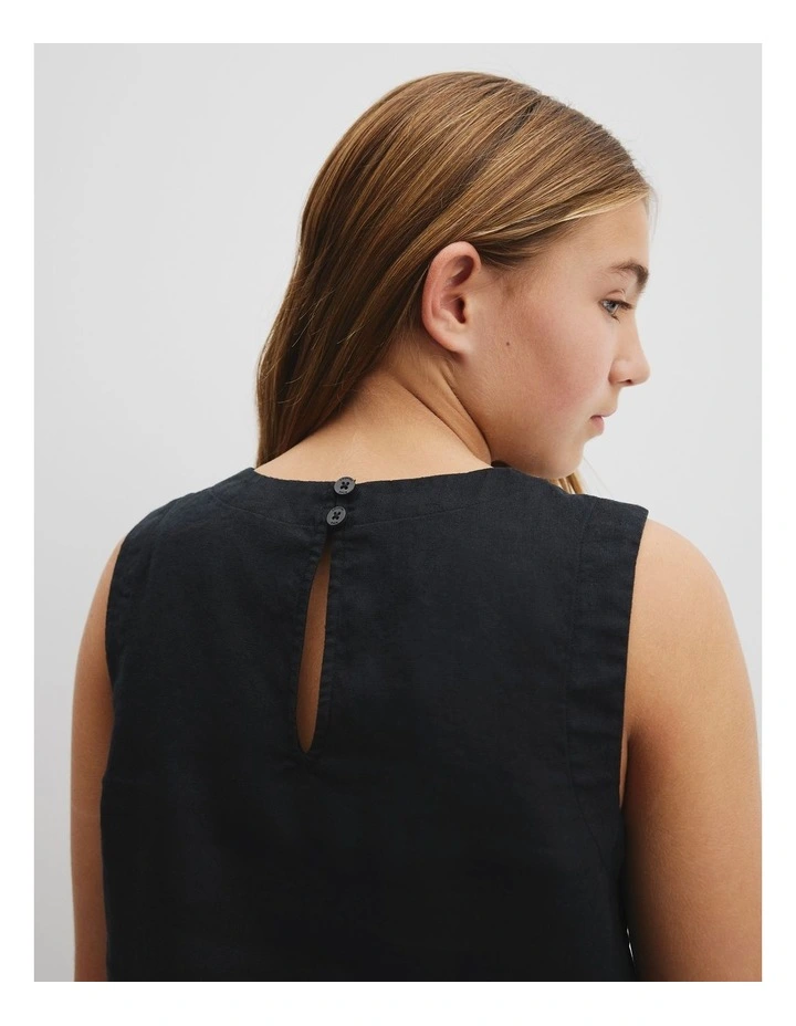 Teen Organically Grown Linen Tank in Black image 3
