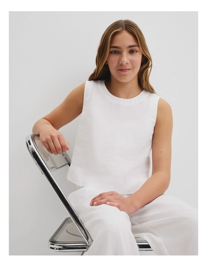 Teen Organically Grown Linen Tank in Marshmallow image 2