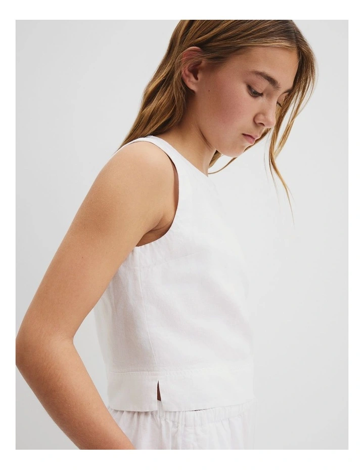 Teen Organically Grown Linen Tank in Marshmallow image 3