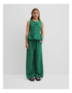 Teen Linen Peplum Top in Green