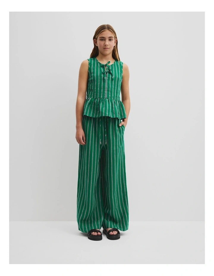 Teen Linen Peplum Top in Green image 1
