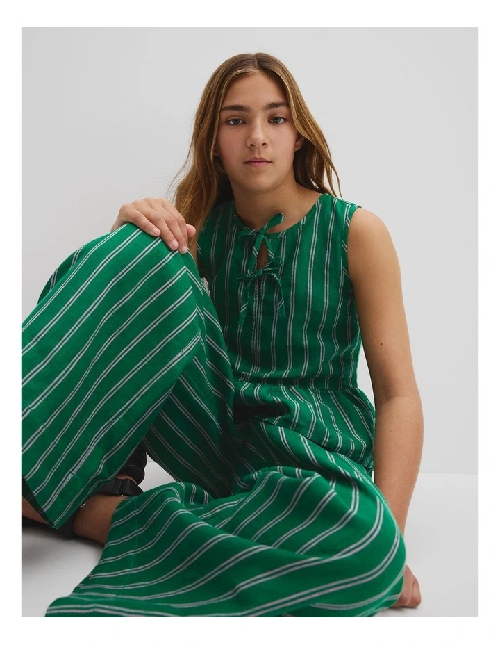 Teen Linen Peplum Top in Green image 2