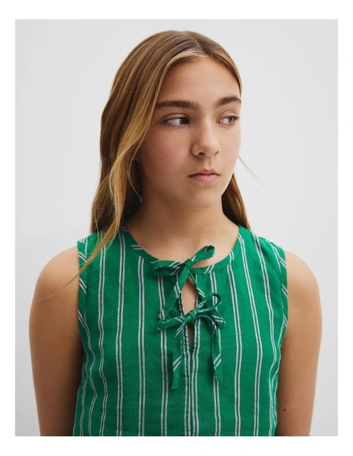 Teen Linen Peplum Top in Green image 3