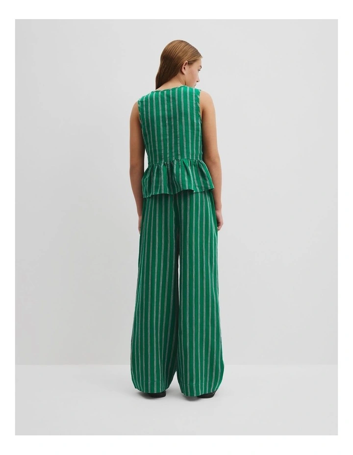 Teen Linen Peplum Top in Green image 4