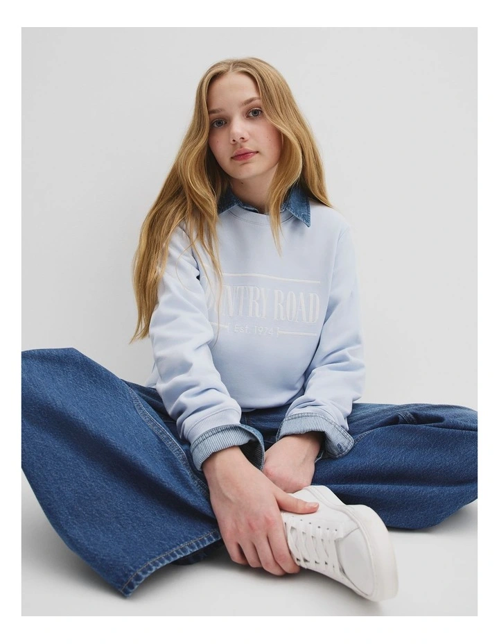 Teen Verified Australian Cotton Heritage Sweat in Soft Blue image 2