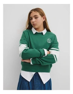 Teen Australian Cotton Varsity Sweat in Bright Green