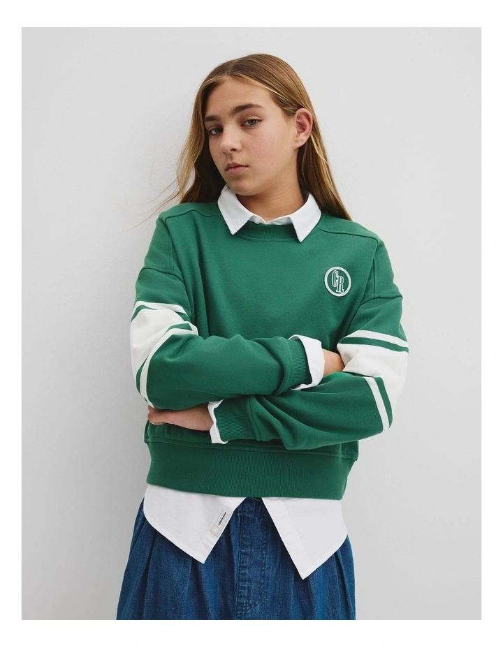 Teen Australian Cotton Varsity Sweat in Bright Green image 1