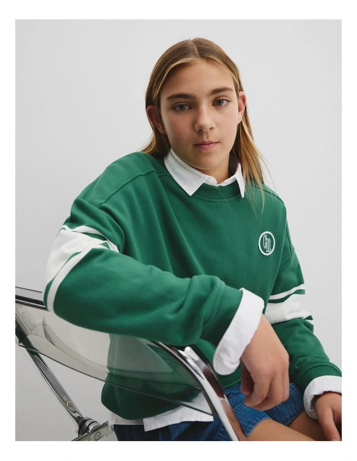 Teen Australian Cotton Varsity Sweat in Bright Green image 3