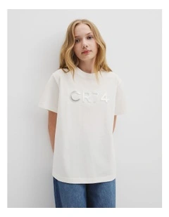 Teen Recycled Cotton Blend Longline Logo T-shirt in Metallic Marsh
