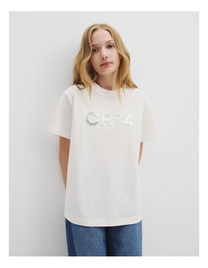 Teen Recycled Cotton Blend Longline Logo T-shirt in Metallic Marsh image 1