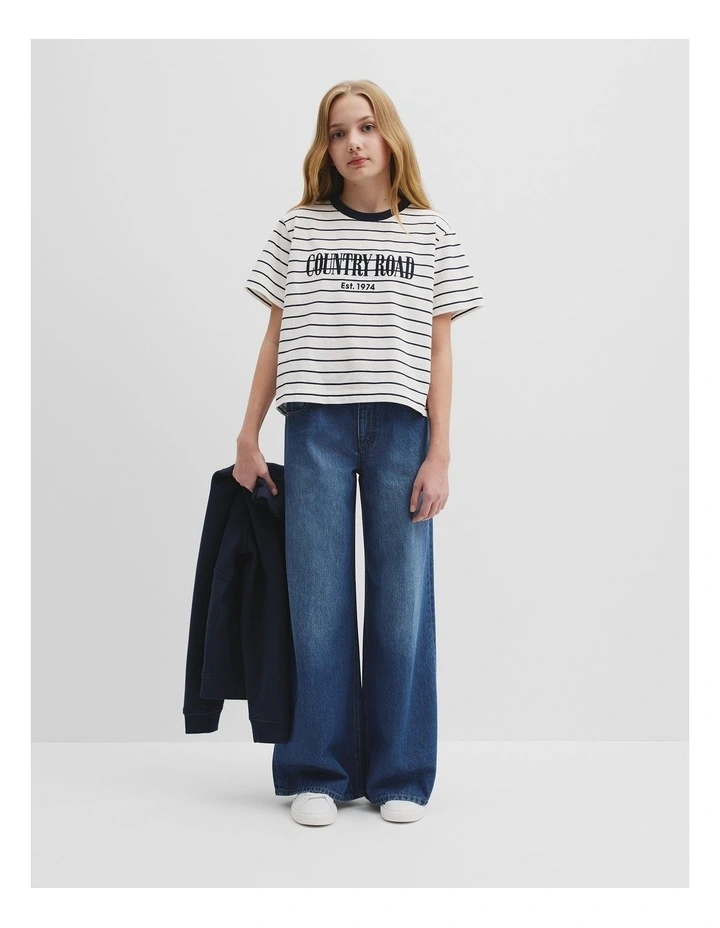 Verified Australian Cotton Heritage T-shirt in Navy Stripe image 2