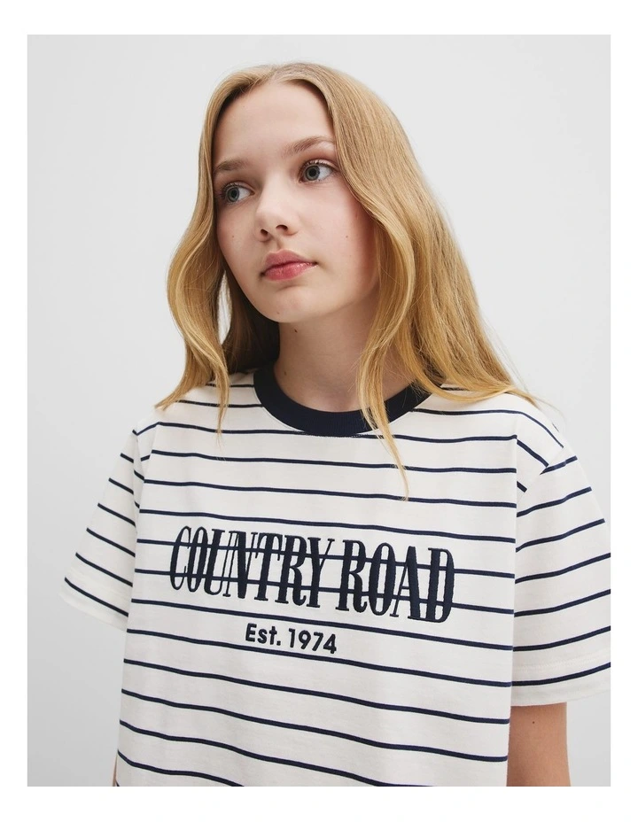 Verified Australian Cotton Heritage T-shirt in Navy Stripe image 3