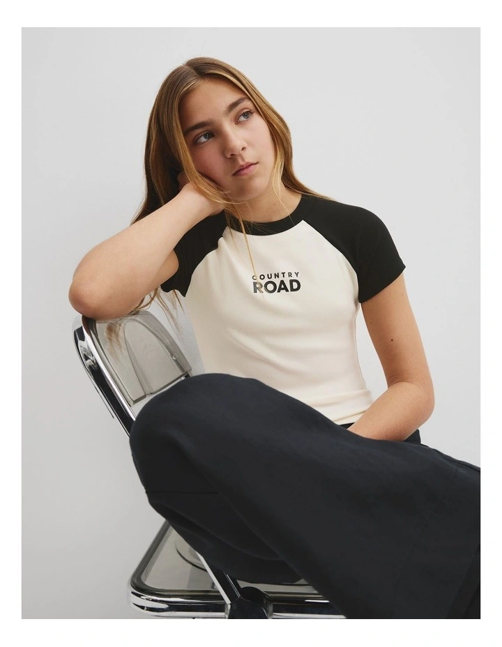 Teen Raglan Sleeve Logo T-shirt in Black image 2