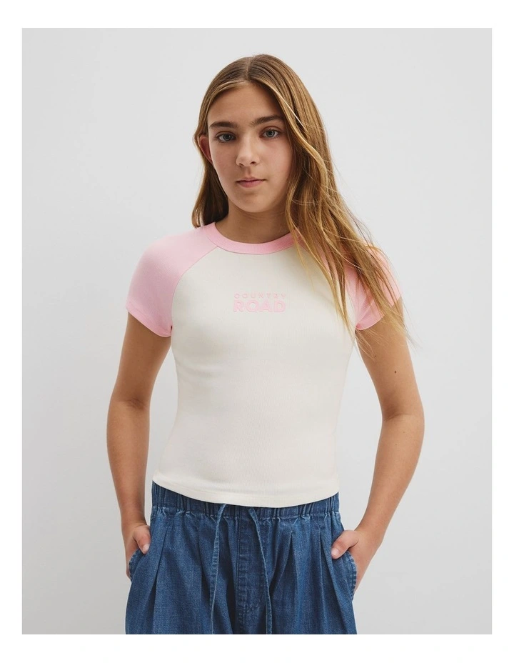 Teen Raglan Sleeve Logo T-shirt in Soft Pink image 2