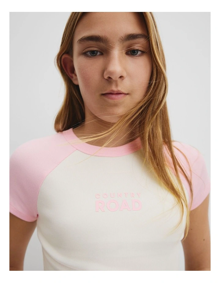 Teen Raglan Sleeve Logo T-shirt in Soft Pink image 3