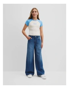 Teen Raglan Sleeve Logo T-shirt in Cornflower