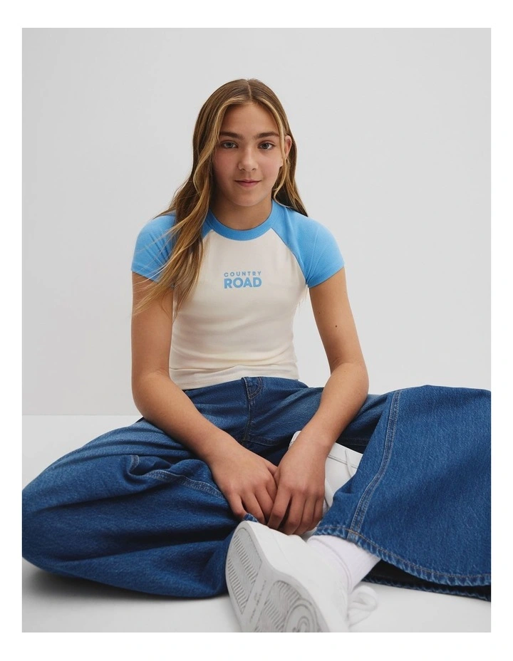 Teen Raglan Sleeve Logo T-shirt in Cornflower image 2