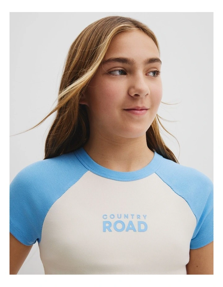 Teen Raglan Sleeve Logo T-shirt in Cornflower image 3