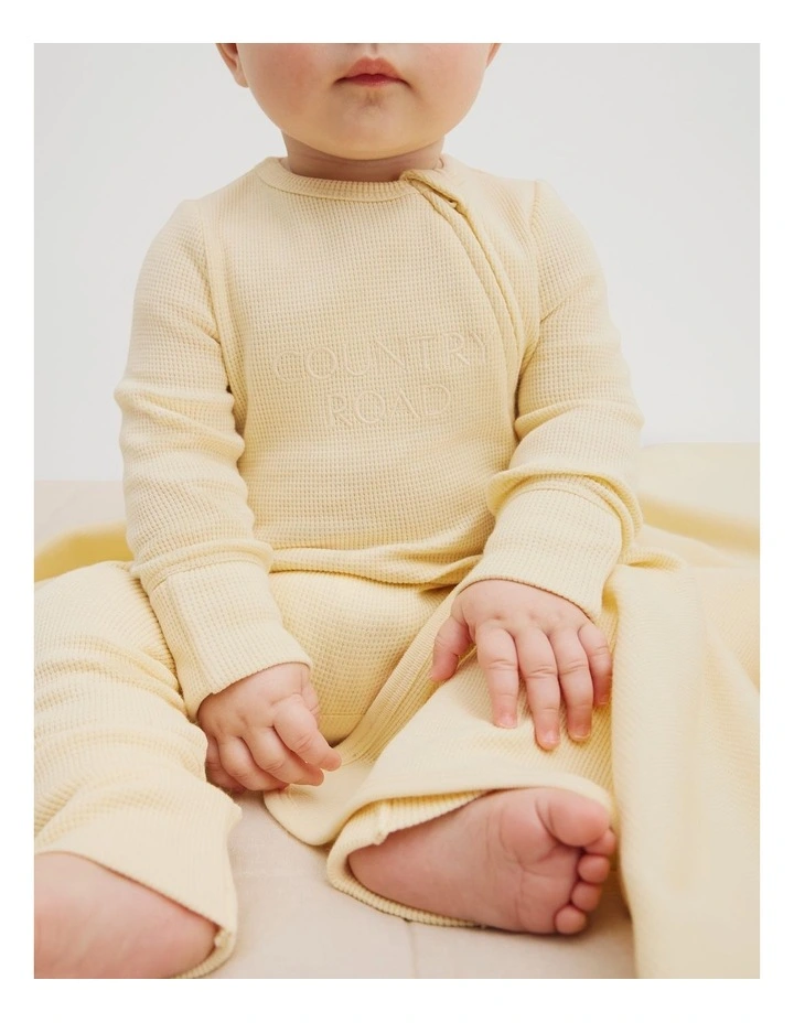Organically Grown Cotton Waffle Jumpsuit in Lemon image 2
