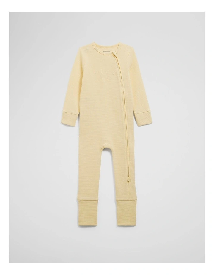 Organically Grown Cotton Waffle Jumpsuit in Lemon image 3