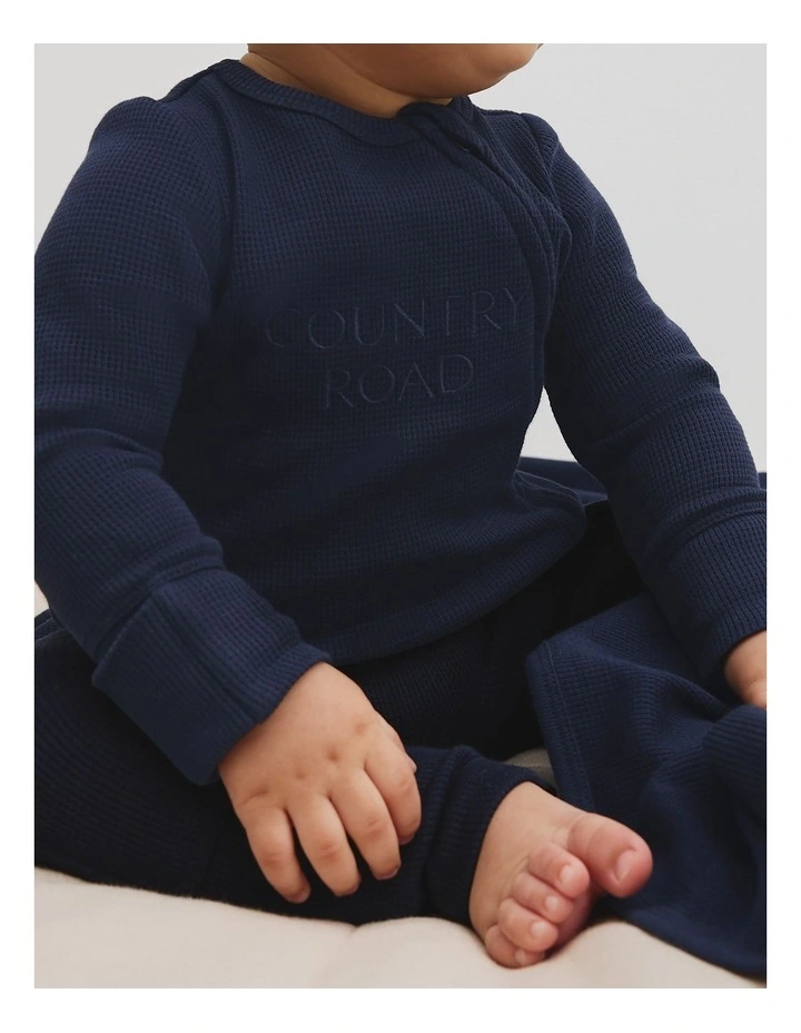 Organically Grown Cotton Waffle Jumpsuit in Navy image 2