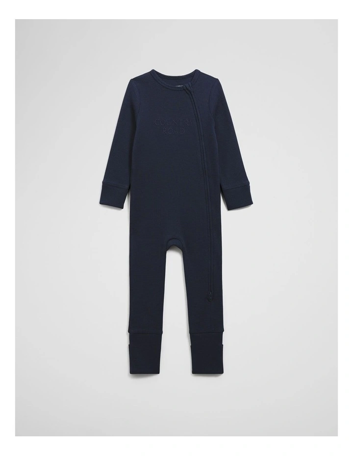 Organically Grown Cotton Waffle Jumpsuit in Navy image 3