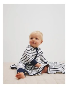 Organically Grown Cotton Stripe Rib Jumpsuit in Navy