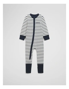Organically Grown Cotton Stripe Rib Jumpsuit in Navy