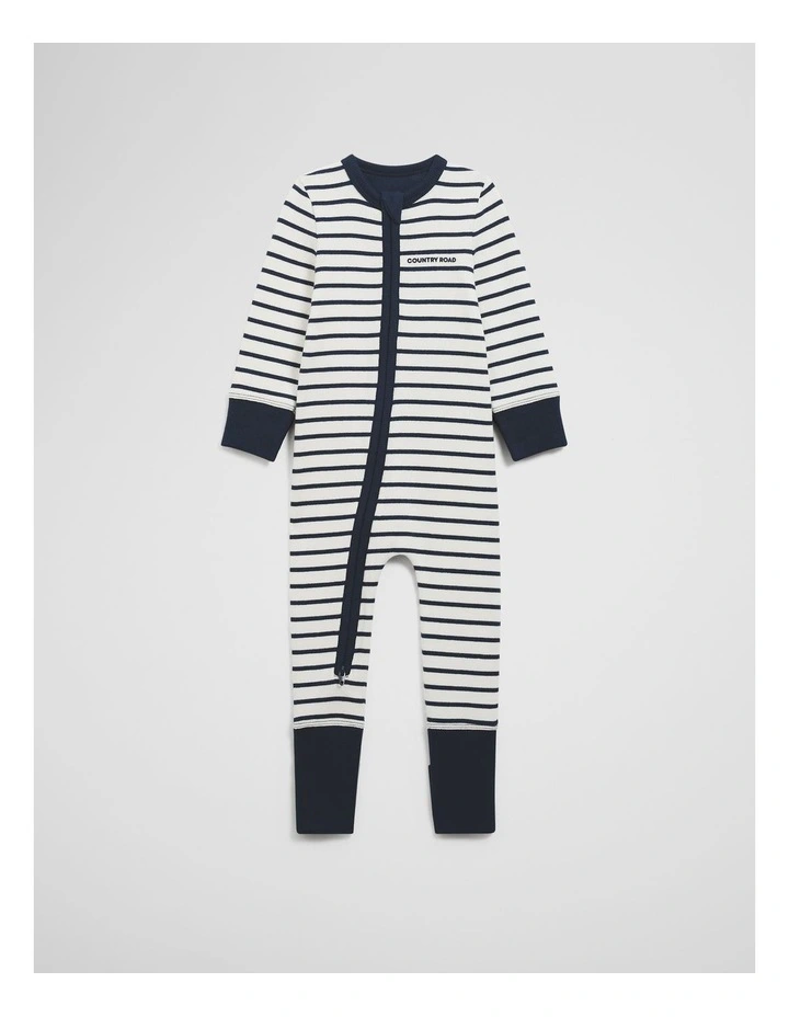Organically Grown Cotton Stripe Rib Jumpsuit in Navy image 1