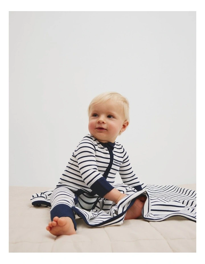 Organically Grown Cotton Stripe Rib Jumpsuit in Navy image 1