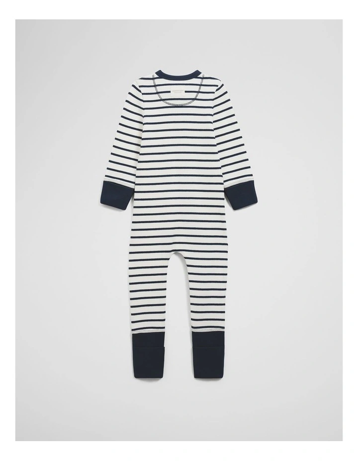 Organically Grown Cotton Stripe Rib Jumpsuit in Navy image 2