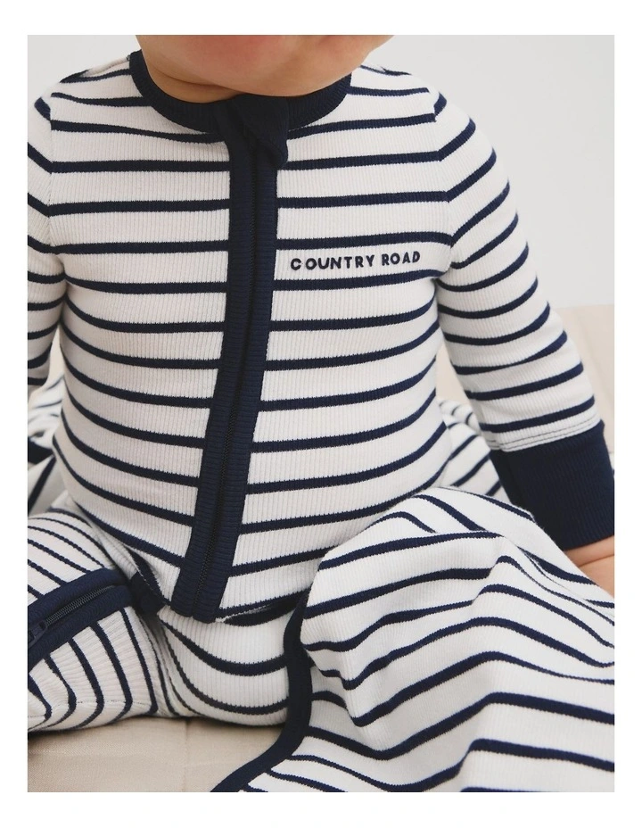 Organically Grown Cotton Stripe Rib Jumpsuit in Navy image 2