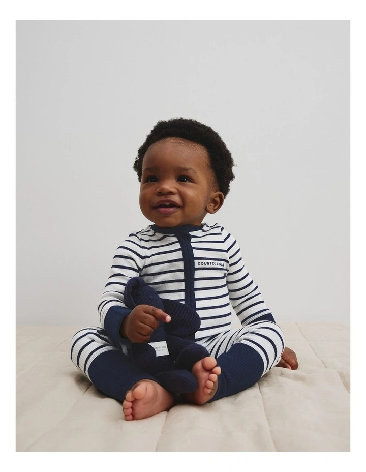 Organically Grown Cotton Stripe Rib Jumpsuit in Navy image 3