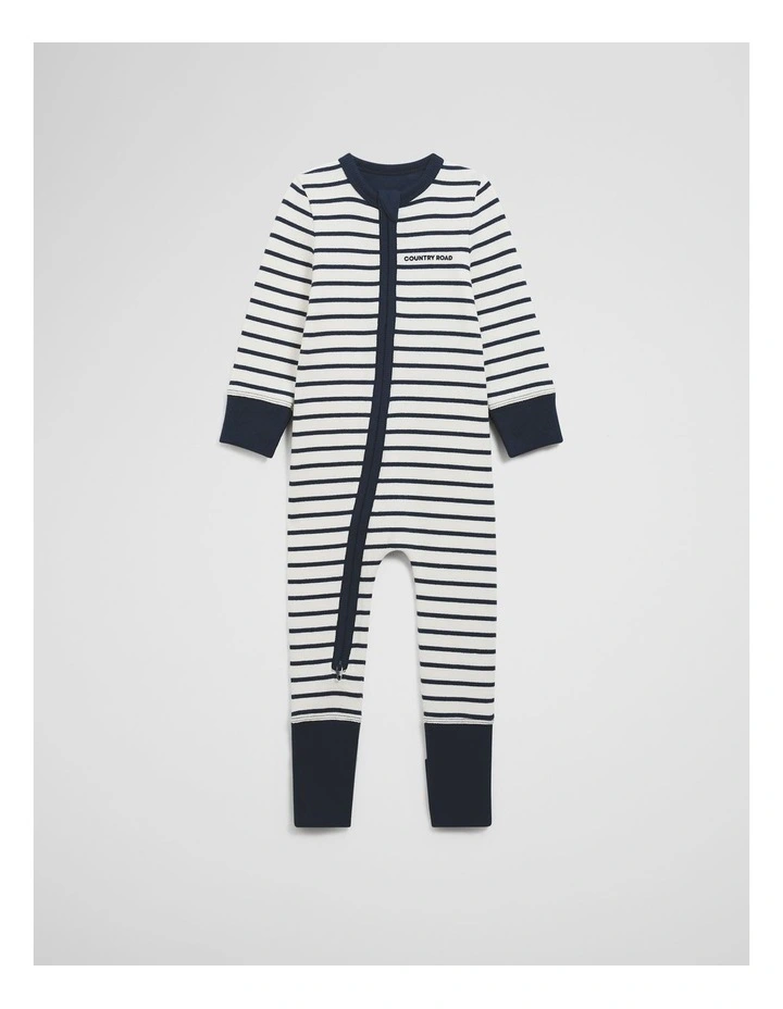 Organically Grown Cotton Stripe Rib Jumpsuit in Navy image 3