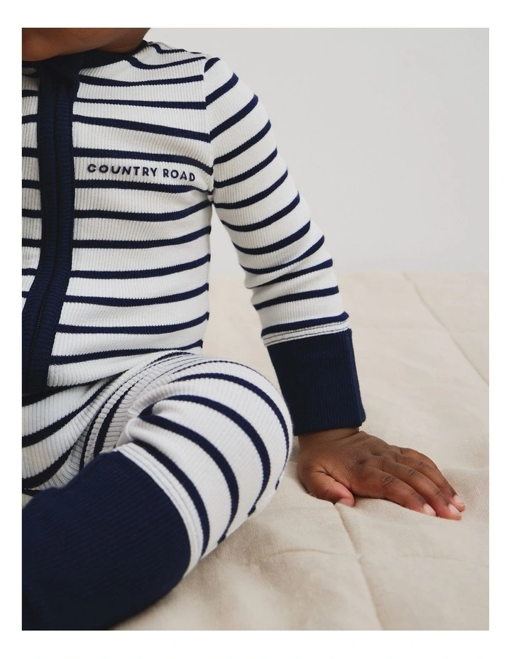 Organically Grown Cotton Stripe Rib Jumpsuit in Navy image 4