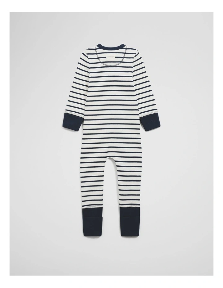 Organically Grown Cotton Stripe Rib Jumpsuit in Navy image 4