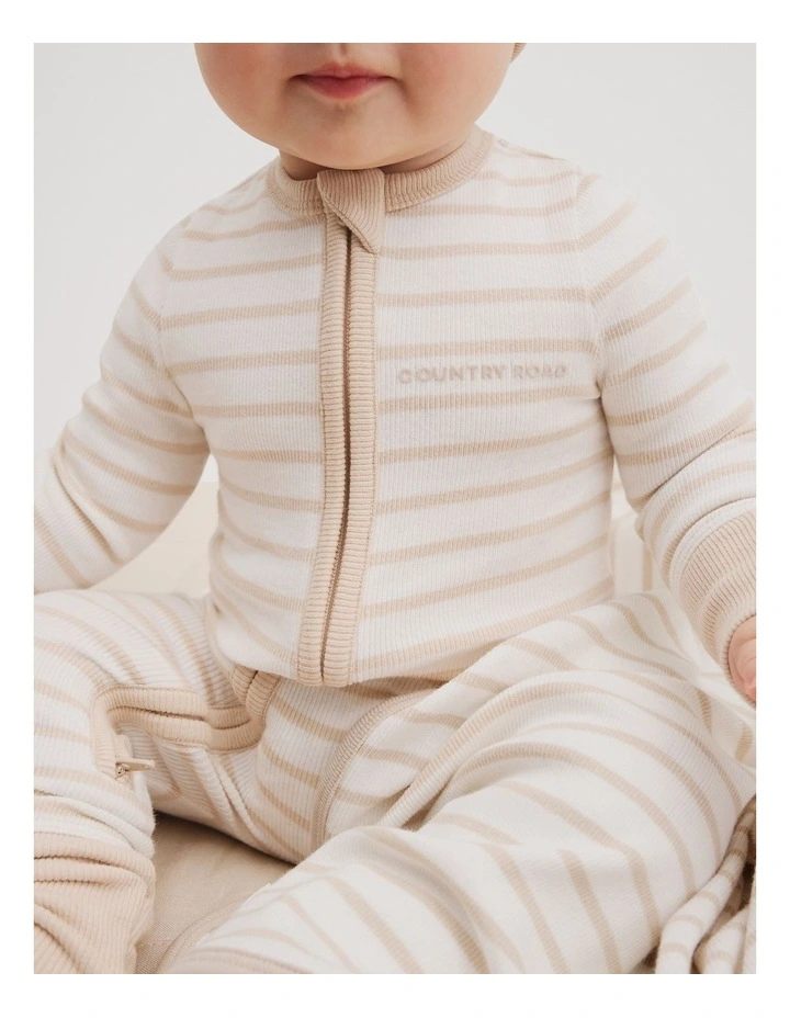 Organically Grown Cotton Stripe Rib Jumpsuit in Shell image 2