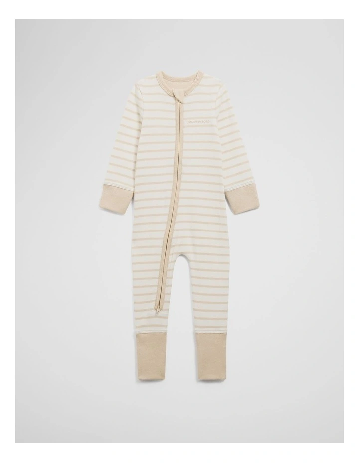 Organically Grown Cotton Stripe Rib Jumpsuit in Shell image 3