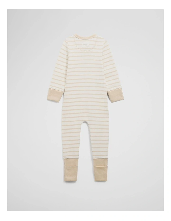 Organically Grown Cotton Stripe Rib Jumpsuit in Shell image 4