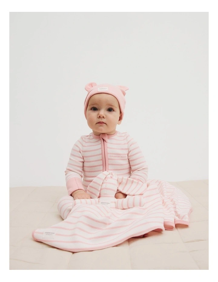Organically Grown Cotton Stripe Rib Jumpsuit in Blush Pink image 1